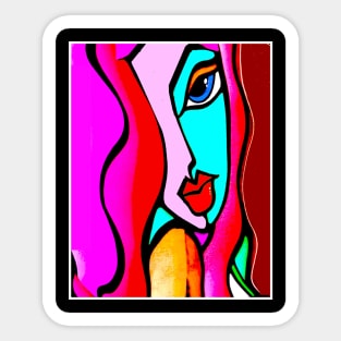Young Girl Abstract Modern Art Colorful Psychedelic Print Sticker